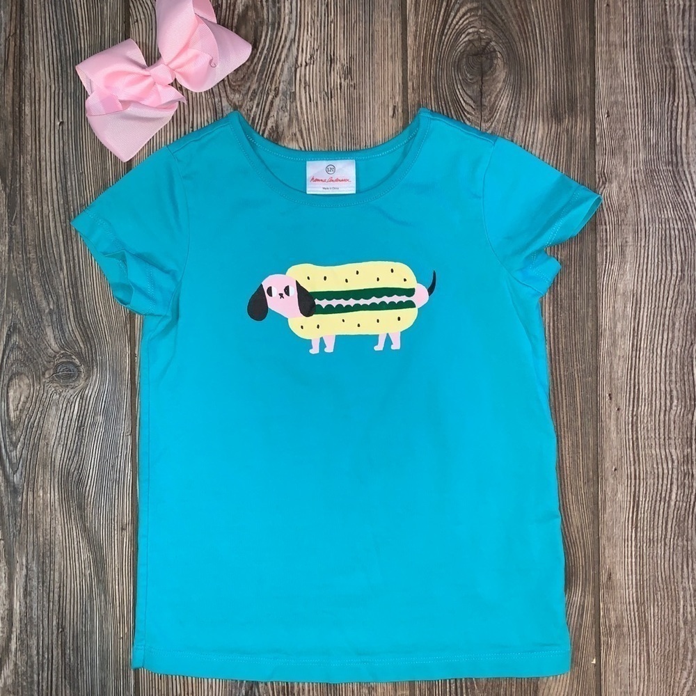 Hanna Anderson Teal Short Sleeve Tee Hot Dog Image Size 120